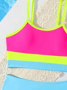 SHEIN Tween Girls Striped Bikini Sets, Casual Polyester Triangle Swimwear For Summer Vacation, Beach, Holiday - Multicolor - View 4