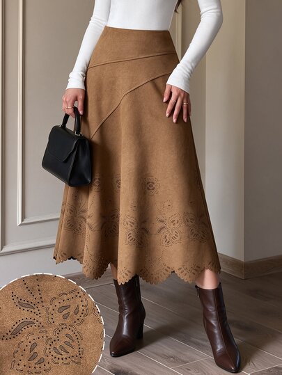 Modelyn Elegante lange modieuze rok voor dames van effen met burnout uitsnijdingen