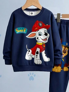 SHEIN | PAW Patrol 2件組小男孩休閒可愛卡通小狗印花時尚圓領長袖衛衣與運動長褲套裝，適合秋冬穿著 - 彩色 - 查看 4