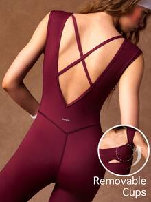VARSIVA Jumpsuit Wanita Motif Huruf Kasual Sporty Atletik untuk Harian, Gym, Perjalanan, Olahraga Musim Gugur - Burgundy - View 1