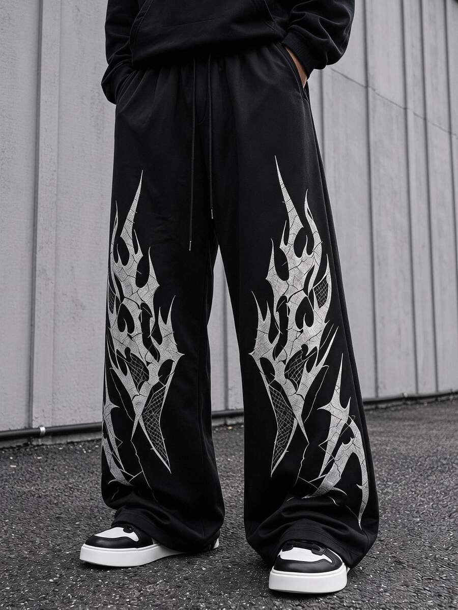 Sport MetroGents Men's Gothic Print Drawstring Waist Loose Fit Sports Pants, Gym - Multicolor - View 1
