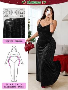 Solflare Plus Size Women Black Cinched Waist Sleeveless Backless Spaghetti Strap Dress - Black - View 1