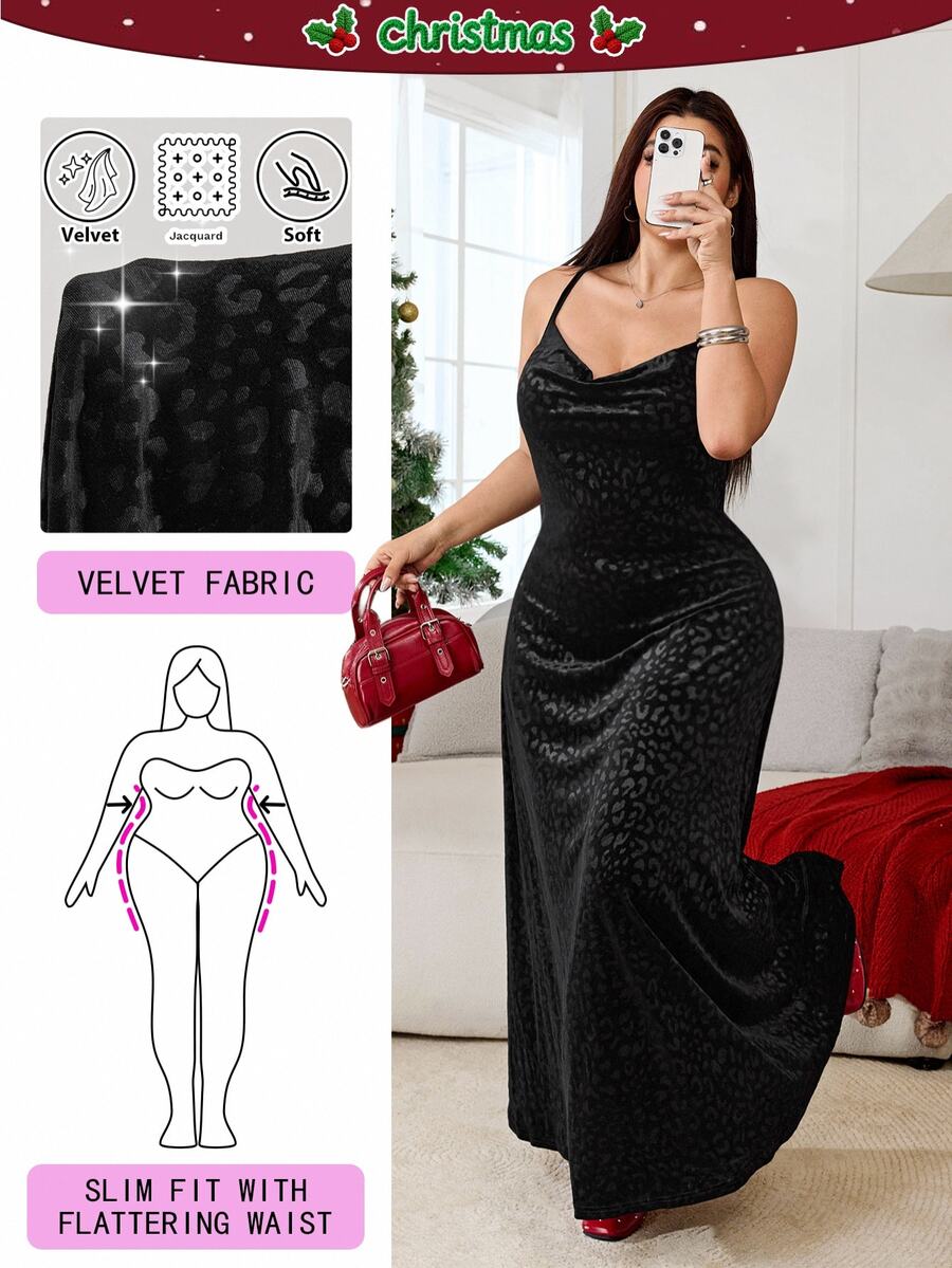 Solflare Plus Size Women Black Cinched Waist Sleeveless Backless Spaghetti Strap Dress - Black - View 1