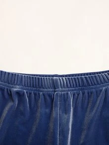 SHEIN 大童女孩大尺碼亮鑽背後連帽天鵝絨運動衫喇叭褲套裝 秋冬兒童款 - 藍色 - 查看 12