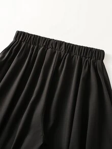 SHEIN LUNE Plus Size Women's Elegant Contrast Trim High Waist Skirt-Style Asymmetrical Flowy Wide Leg Pants Fall Cocktail Evening Party Black And Gold Christmas - Black - View 3