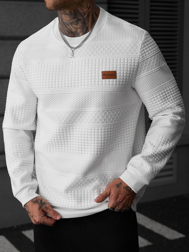 EGENSIO Men's Casual Daily Pullover Sweatshirt - White - View 5