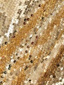 SHEIN MOD 女士金色亮片翻领长袖双排扣西装外套，适合感恩节、圣诞节、舞会、派对等场合，闪亮上衣，秋冬季女士必备 - 金色 - 查看 5