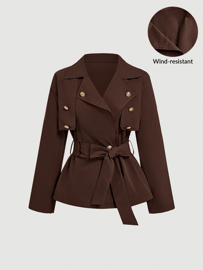 SHEIN MOD Mantel Trench Wanita Musim Gugur Bergaya Vintage Kasual Bisnis Elegan dengan Sabuk, Cocok untuk Hari Guru, Kantor, Bisnis, Cokelat Kopi. Halloween. Kembali ke Sekolah.