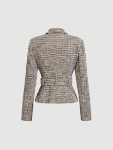 SHEIN MOD جاكيت نسائية أنيقة بياقة مسطحة مزدوجة الصدر، جاكيت خريفي وشتوي، معطف عتيق - متعدد الألوان - مشاهدة 2