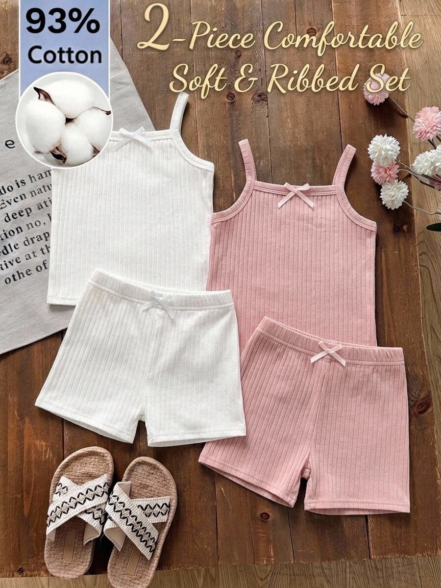 SHEIN Set Kamisol Bergaris Pita untuk Anak Perempuan, Set Pakaian Dalam Musim Panas Tipis dan Ramah Kulit, 4 Potong - MultiWarna - View 1