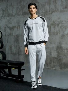 Gym Rark Men Letter Graphic Colorblock Sports Sweatshirt Men Sweatshirt - Light Grey - View 5