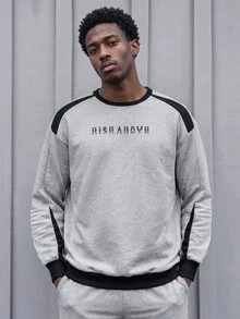 Gym Rark Men Letter Graphic Colorblock Sports Sweatshirt Men Sweatshirt - Light Grey - View 1