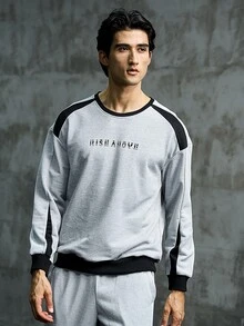 Gym Rark Men Letter Graphic Colorblock Sports Sweatshirt Men Sweatshirt - Light Grey - View 2