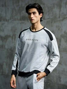 Gym Rark Men Letter Graphic Colorblock Sports Sweatshirt Men Sweatshirt - Light Grey - View 4