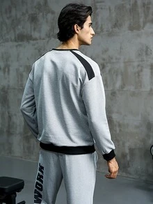 Gym Rark Men Letter Graphic Colorblock Sports Sweatshirt Men Sweatshirt - Light Grey - View 3