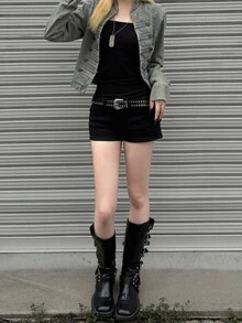 FRIFUL Women's Long Sleeve Button Design Casual Napoleon Denim Jacket - Blue - View 9