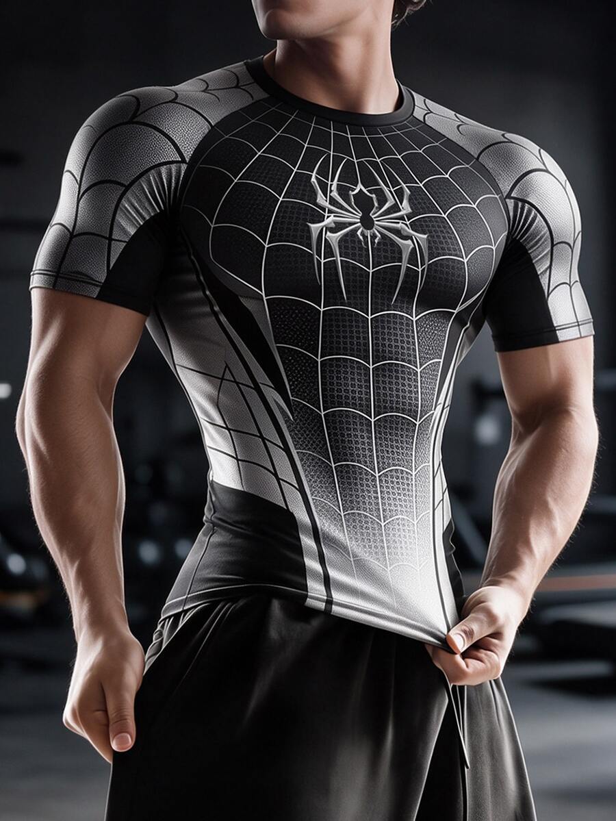 GymBeat Men's Spider Pattern Casual Daily Travel Sports T-Shirt - Multicolor - View 1