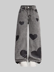 Big Girls' Vintage Casual Fashion Black Washed Distressed Ripped Patchwork Star Embroidery Straight Leg Jeans, Holiday Style, Back To School, Autumn/Winter, All Season Essential - Medium Wash - View 6