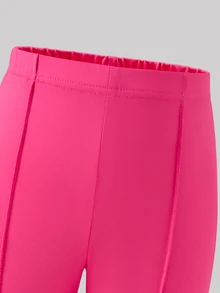 SHEIN 女童針織純色蝴蝶結圖案立領休閒夾克與修身喇叭長褲兩件套 - 彩色 - 查看 7