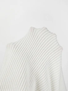 SHEIN 女款拼色 Polo 領針織上衣，白色與黑色對比 V 領羅紋長袖修身套頭衫，簡約優雅休閒風，適合早午餐、辦公室、秋季穿著 - 白色 - 查看 7