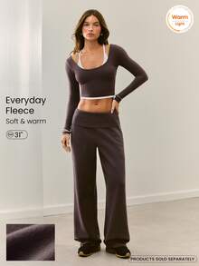 GLOWMODE Cozy Street Collection Everyday Fleece Off-Duty Glow Foldover Wide-Leg Sweatpants With Rivet-Detail Pockets Daily Casual Fall Winter Wear - Dark Truffle - View 1
