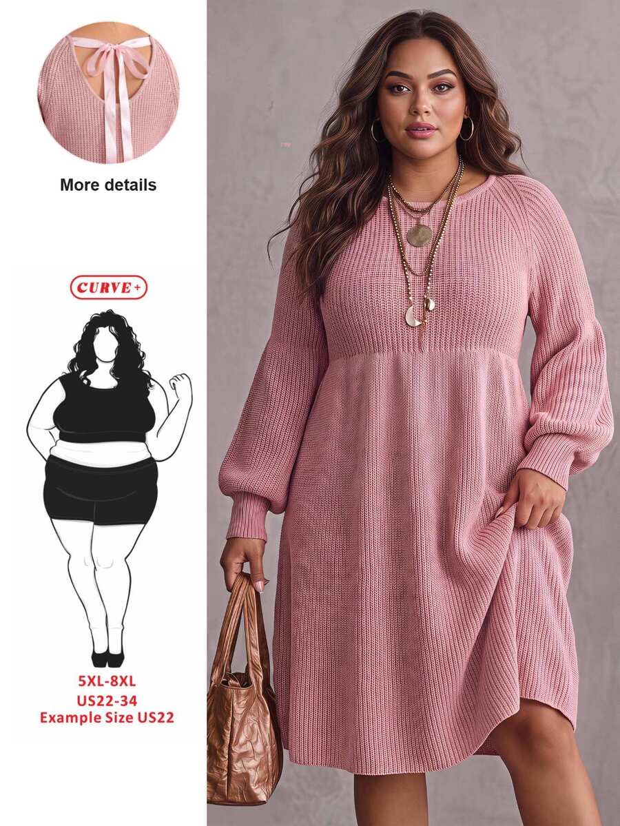 SHEIN CURVE+ Women's Plus Size Knit Dress 22W, Autumn/Winter Pink Knit Dress - Pink - View 1