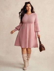 SHEIN CURVE+ Women's Plus Size Knit Dress 22W, Autumn/Winter Pink Knit Dress - Pink - View 2