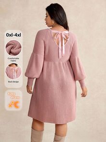 SHEIN CURVE+ Women's Plus Size Knit Dress 22W, Autumn/Winter Pink Knit Dress - Pink - View 8