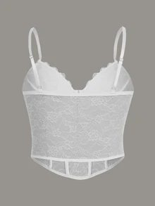 SHEIN ICON Plus Lace White Corset Cami Top, Summer - White - View 4