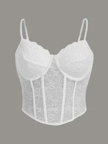 SHEIN ICON Plus Lace White Corset Cami Top, Summer - White - View 3