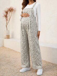 Boho Mama Maternity Fashion Leopard Print Pocket Denim Overalls Cowgirl Outfits For Women - Apricot - View 5