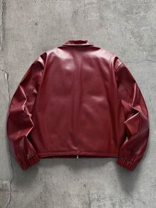 AXEPEAK Men's PU Leather Zip-Up Jacket With Lapel Collar And Long Sleeves, Style - Burgundy - View 3