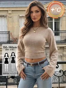 SHEIN PETITE Stylish Khaki One-Shoulder Knit Top For Petite Women (Autumn/Winter) - Khaki - View 1