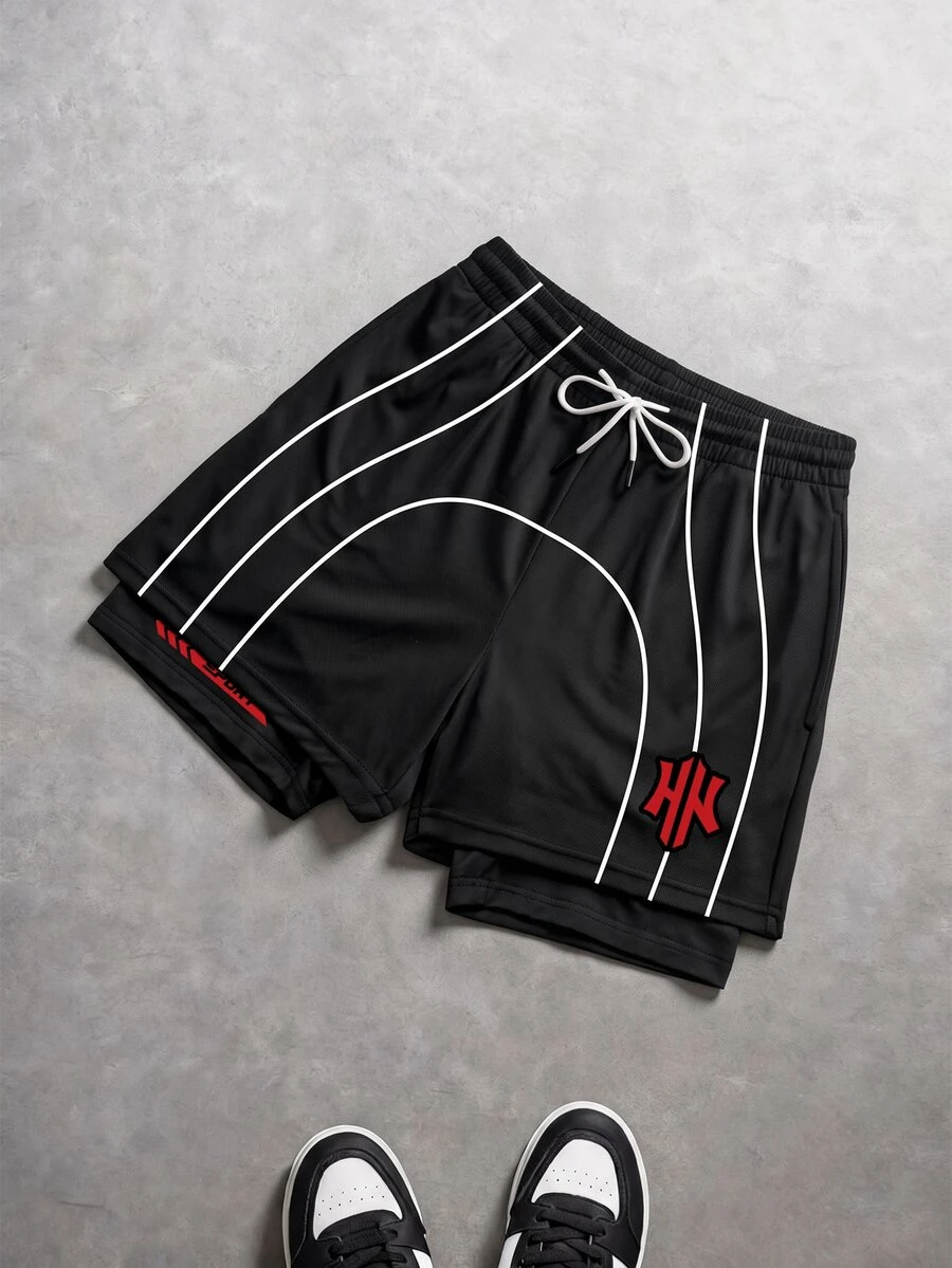 Gym Rark Men's Letter Print 2 In 1 Casual Daily Travel Sports Shorts, Gym - Multicolor - View 1