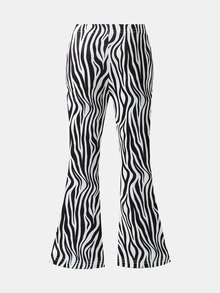 Young Girls' Fashion Animal Print Flared Casual Pants, Suitable For Leisure, Casual Outings, Spring, Summer, Autumn Black - Black and White - View 3
