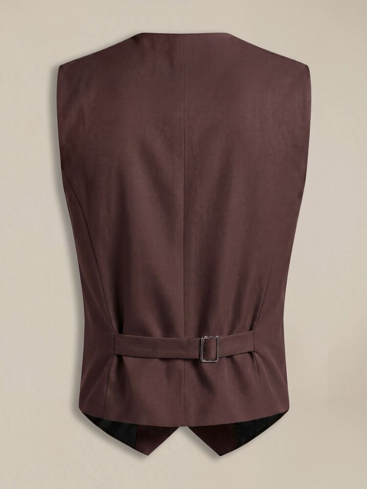 EASEVO Plus Size Men's Solid Color Casual Commute Suit Vest Halloween Winter Party Autumn - Coffee Brown - View 2
