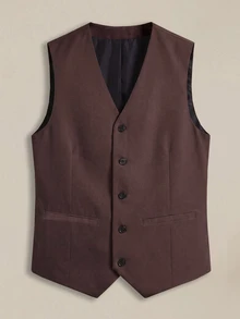 EASEVO Plus Size Men's Solid Color Casual Commute Suit Vest Halloween Winter Party Autumn - Coffee Brown - View 3