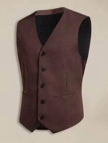 EASEVO Plus Size Men's Solid Color Casual Commute Suit Vest Halloween Winter Party Autumn - Coffee Brown - View 1