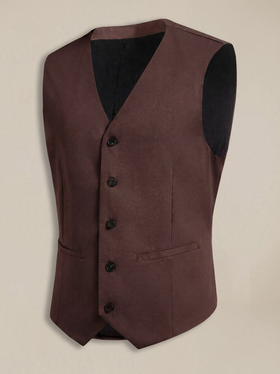 EASEVO Plus Size Men's Solid Color Casual Commute Suit Vest Halloween Winter Party Autumn - Coffee Brown - View 1
