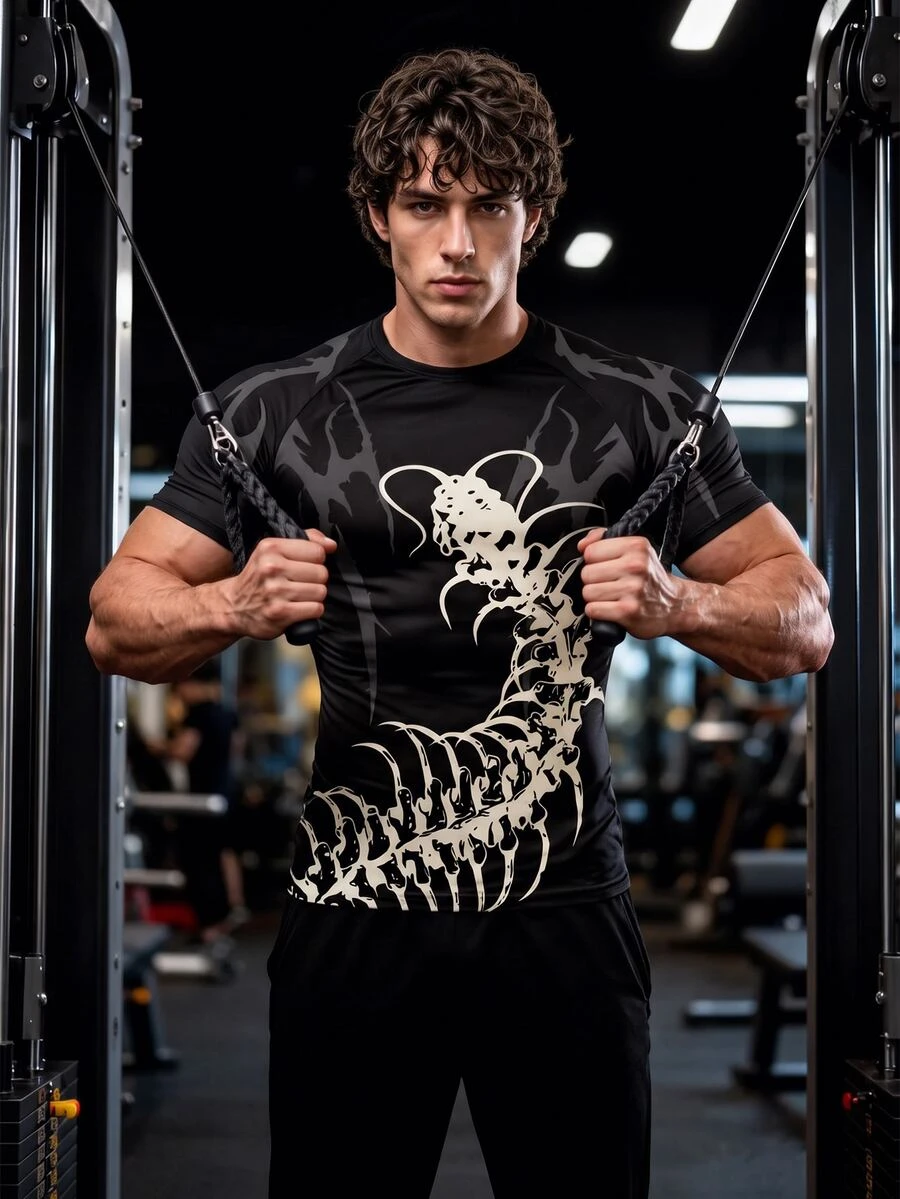 GymBeat Men's Centipede Pattern Casual Daily Sports T-Shirt, Gym - Multicolor - View 1