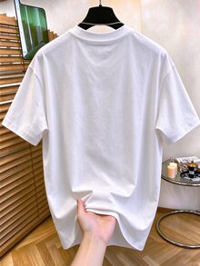 Manfinity Dauomo 男士大尺碼字母圖案休閒日常短袖T恤 - 白色 - 查看 2