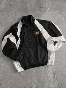 Manfinity RebelGame Men's Spring/Autumn Casual Colorblock Patchwork Jacket - Black and White - View 8