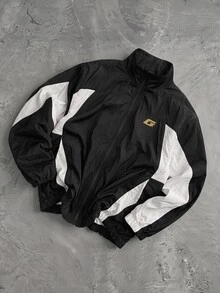 Manfinity RebelGame Men's Spring/Autumn Casual Colorblock Patchwork Jacket - Black and White - View 10