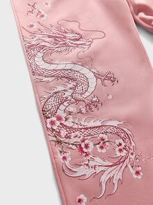 AXEPEAK Men's Chinese Dragon Print Drawstring Waist Pocket Casual Sweatpants - Pink - View 3