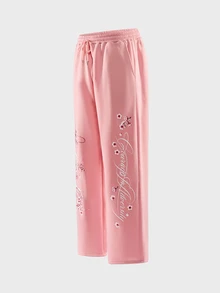 AXEPEAK Men's Chinese Dragon Print Drawstring Waist Pocket Casual Sweatpants - Pink - View 7