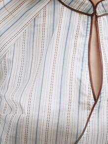 Nöista Blue White Stripe Blouse With Mandarin Collar And Contrast Piping. Fall Winter, Everyday Retro 70s, Casual, Christmas. Office - Baby Blue - View 8