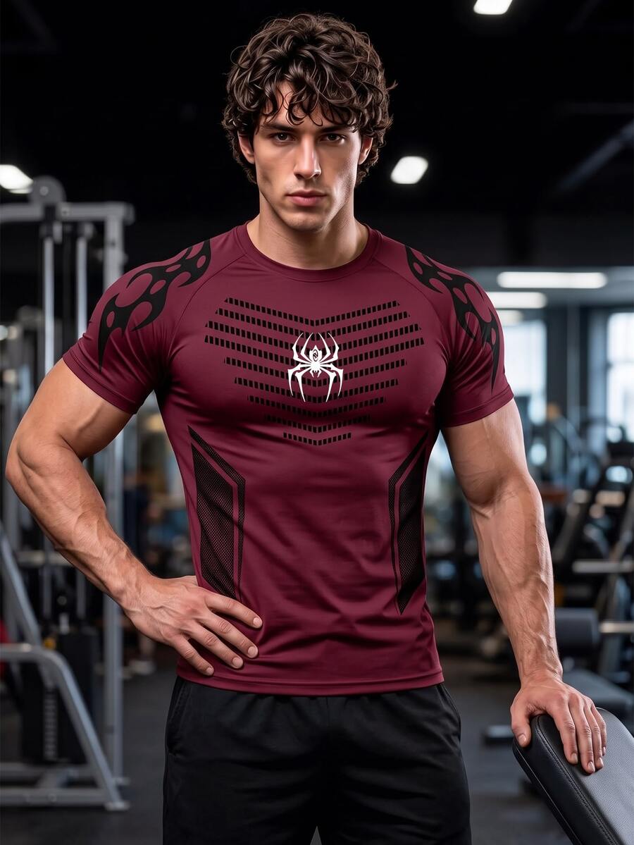 GymBeat Men's Contrast Color Short Sleeve Compression Sports T-Shirt, Gym - Multicolor - View 1