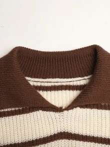 SHEIN 青少年女孩秋冬長袖咖啡色星星圖案毛衣，休閒日常校園假期穿搭 - 棕色 - 查看 4