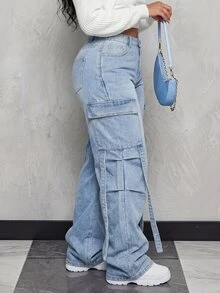 SHEIN ICON Plus Size Faded Minimalist Daily Wear Denim Jeans,Back To School - Blue - View 11