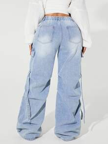 SHEIN ICON Plus Size Faded Minimalist Daily Wear Denim Jeans,Back To School - Blue - View 2